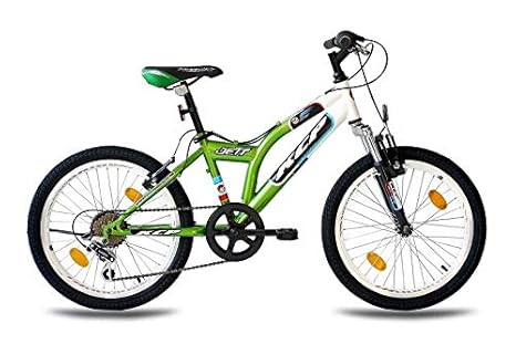 KCP 20 Zoll Mountainbike Kinderfahrrad - JETT SF Weiss grün - Hardtail Kinder Fahrrad für Jungen und Mädchen mit 6 Gang Shima