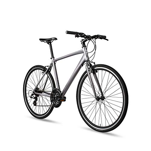 6KU Canvas Hybrid Bike, 24-Speed Urban City Commuter Bicycle-Silver-Medium, Brilliant Silver, 50cm/Medium