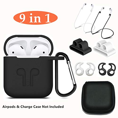 AirPods Case,Aheadife 9 in 1 Airpods Accessories Earphone Headphone Set Silicone Protective Cover Compatible for Apple Airpods Charging case with EarHook,Keychain,Airpods Strap and Watch Band Holder