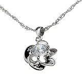 Sterling Silver Tropical Flower Fine Crystal Stone Pendant Necklace Little Girl Teen Woman Christmas Gift