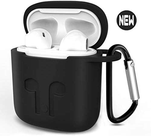 Sophili Premium Silicone AirPods Case Shockproof Protective Case with Anti-Lost Carabiner Compatible with Apple AirPods(Black)