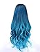 Clearance! Women Long Wigs,Fashion Blue Curly Straight Wavy Synthetic Full Hair Cosplay Party Hairpiece (Blue)