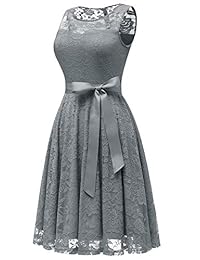 Dressystar Vestido de encaje floral para mujer, vestido corto de dama de honor con escote transparente