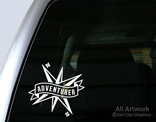 Adventurer Decal - Compass Sticker Compass Rose Outdoor Adventure Recreation Travel - Car Decal Bumper Sticker Vinyl (5 inches Wide, White)