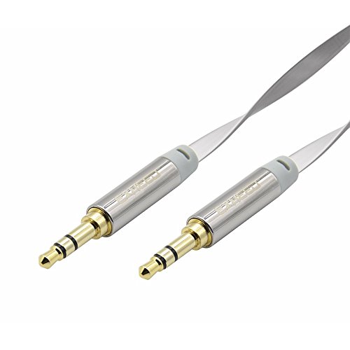 Flat Tangle Free Aux Cable (3 Pack) - 3.5 mm Auxiliary Audio Cable (3ft/6ft/10ft) - Gold Plated Connectors with Step Down Design - Dual Color Gray/White by EXHEED