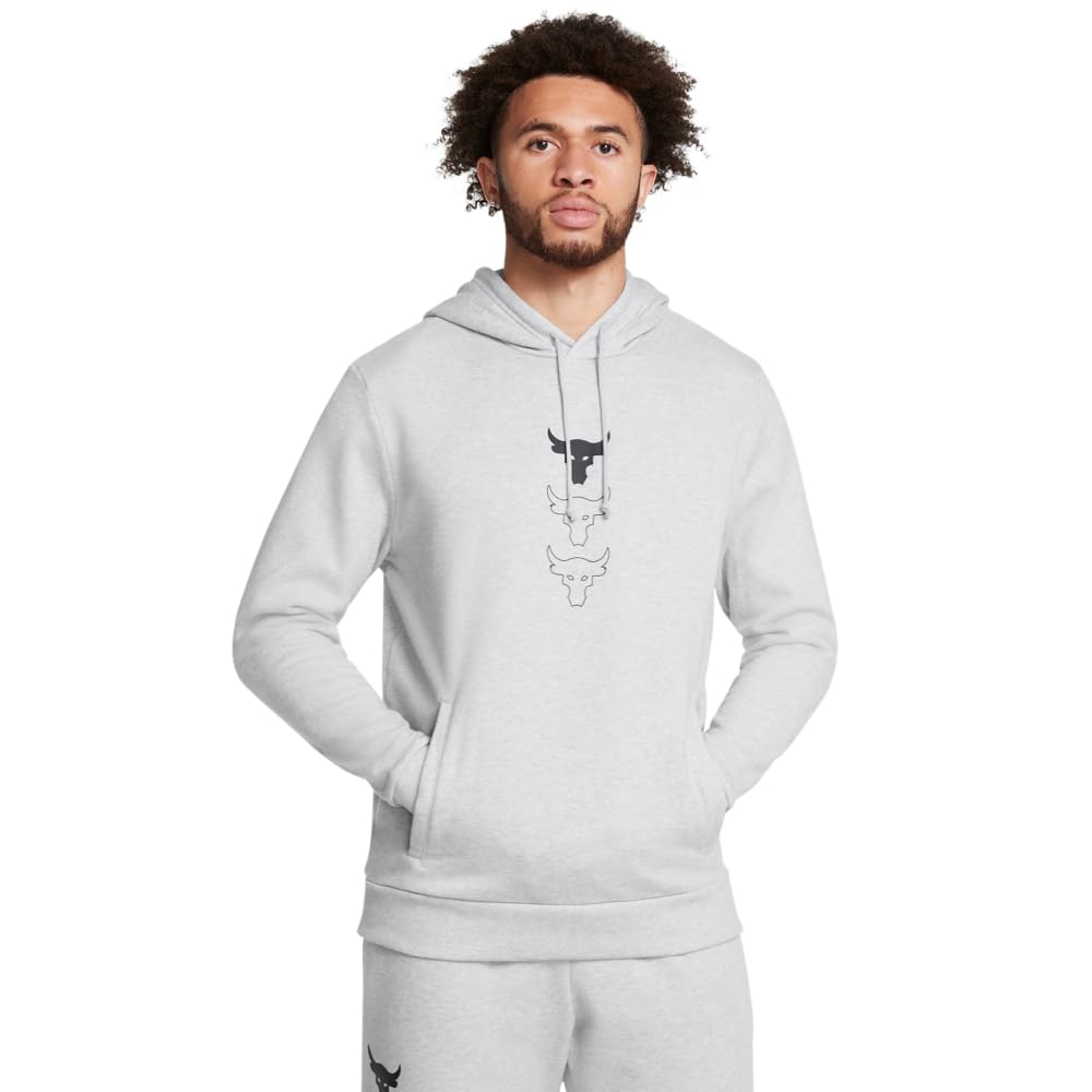 Under Armour Men’s Project Rock Rival Fleece Hoodie, (011) Mod Gray Medium Heather / / Black, Small
