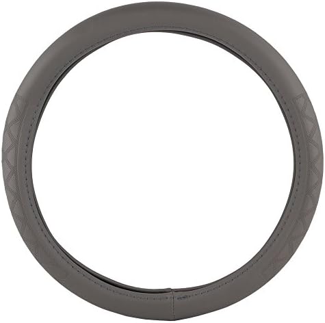 KM World Gray 13.5-14.25 Inch Faux Leather Steering Wheel With Perforated Crisscross Grip, Fits Honda Civic
