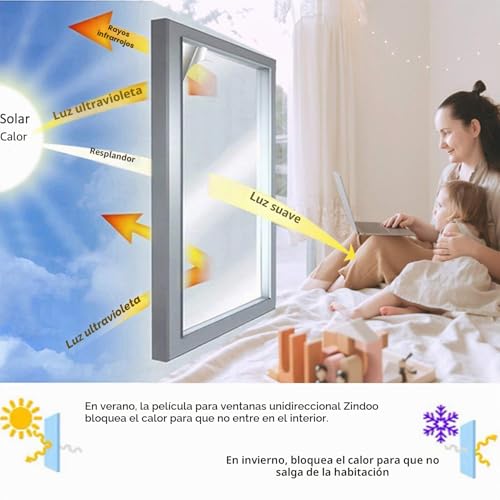 Zindoo Vinyl for Windows Mirror Effect Glass Unidirectional Privacy Protector Anti 99% UV Insulation Film Suitable for Home, Office Silver 40 x 200 cm | One Way Privacy Protector Anti 99% UV Insulation Film Suitable for Home, Office