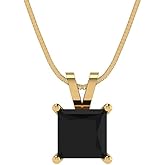 Clara Pucci 14K Yellow Gold Plated Solitaire 18" Box-Chain Necklace - Sterling Silver 1.5ct Princess Cut Onyx Pendant