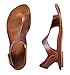 Ferbia Sandals for Women Summer Casual Brown Ankle Strap Roman Flat Clip Toe Shoes