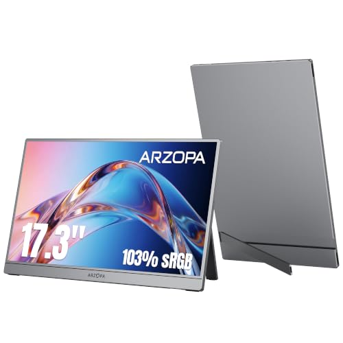 ARZOPA Portable Monitor 17.3 Inch Portable Monitor with 1080P FHD 103% sRGB IPS Display, Gaming Monitor with Built-in Kickstand, USB-C HDMI Second Screen for Laptop PC Mobile Phone PS5 Xbox - Z1C Plus