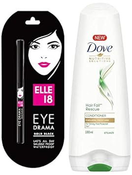 Elle 18 Eye Drama Kajal, Bold Black, 0.35g & Dove Hair Fall Rescue Conditioner, 180ml