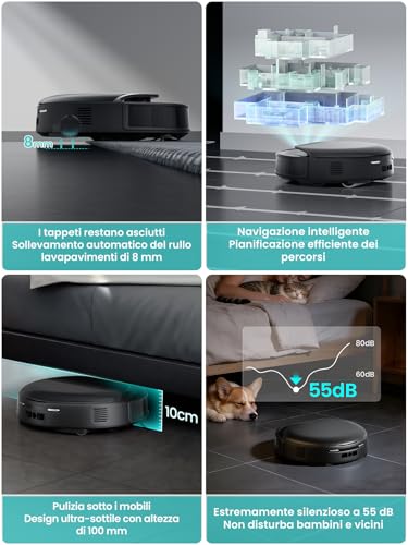 Lefant M5 Pro Robot Vacuum Cleaner with Roller, Suction 18,000 Pa, Clean Water Wash, Self-cleaning 75 °C, Laser Navigation dToF, Self Emptying 120 Days, Carpets, Alexa App