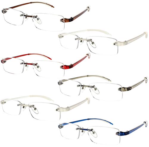 Reading Glasses 1.75 | 6 Pack Flexible Rimless Readers with Case for Men and Women [6 Pack, 1.75]