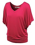 LL WT1038 Womens V Neck Short Sleeve Dolman Top XL HOT_PINK
