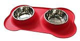 Dog Bowl Set by ROZU | Stainless Steel Food Water Bowls with Non Skid Red Silicone Mat 48 oz for Small Dogs, Cats, and Small Pets