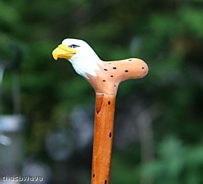 Hand Carved and Painted Wood Eagle Walking Stick Cane