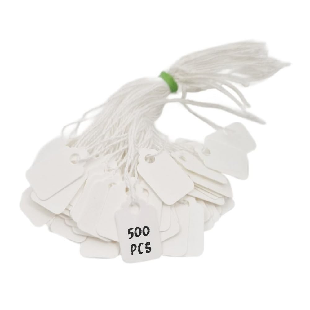 Swift Strung Tags White Card Clothing Parcel Label String Hanging Gift Swing Tickets Kraft Hang Price Labelling 25mm x 15mm (Pack of 500)