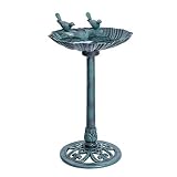 VIVOHOME 28 Inch Height Polyresin Lightweight Outdoor Double Birds Garden Bird Bath Green
