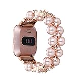 Ritastar for Fitbit Versa Bands Bracelets for Women Handmade Elastic Beaded Jewelry Replacement Strap Accessories with Rhinestones Pearls for Sport Fitbit Versa Lite Smart Watch Rose Gold