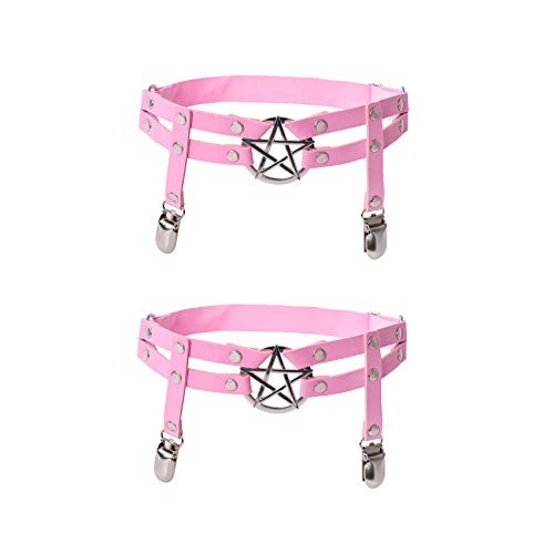 alisikee 2pcs Adjustable Star-Shaped Leg Garter with Anti-Slip Clips, Elastic Gothic Thigh Ring Garter for Women and Girls