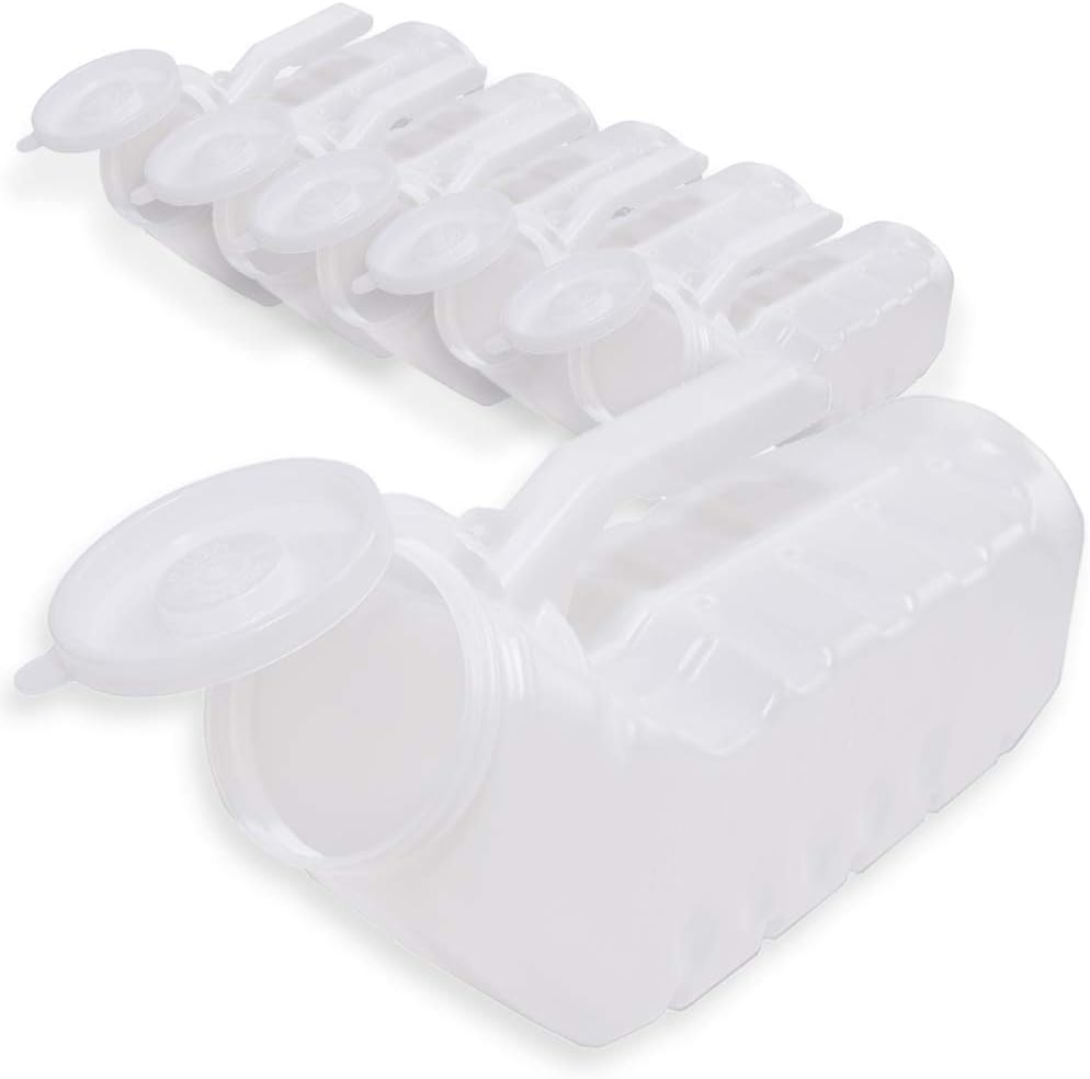 Wonder Sky Urinal Bottle for Men – 1000mL Pack of 6 – Spill Proof Men’s Urinal with Odor-Shield Lid - Portable Plastic Pee Bottle Container for Car, Travel, Elderly and Incontinence