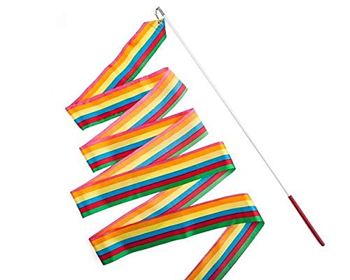 ACE SELECT Dance Ribbons with Wands 4m Rhythmic Gymnastics Ribbon Dance Streamer for Kids Baton Twirling - Rainbow