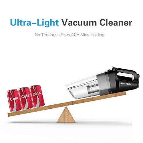 Vacuum Cleaner SOWTECH Rechargeable Cordless Vacuum Cyclonic Suction Lightweight Handheld Vacuum Cleaner with Stainless Steel Filter (Bagless) and 6 of Accessories - Black