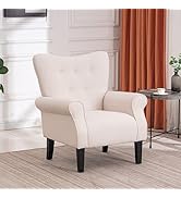 Mellcom Mid Century Wingback Arm Chair,Modern Upholstered Fabric High Back Accent Chair with Wood...
