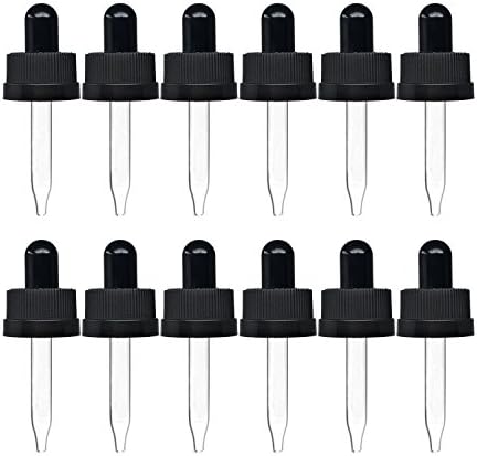 Auvanteo Glass Eye Droppers with Pressure Rotating Child Safety Cover Perfect for Essential Oils, Set of 12, Compatible with doTERRA and Young Living 5ml Bottles