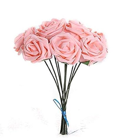 Ddge Dmms Lot De 10 Fleurs Artificielles En Mousse Rose Mariage Demoiselle Dhonneur Bouquet Décoration De Fête Poudre 55 Cm