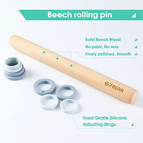 Gifbera Adjustable Wood Rolling Pin with Thickness Rings and