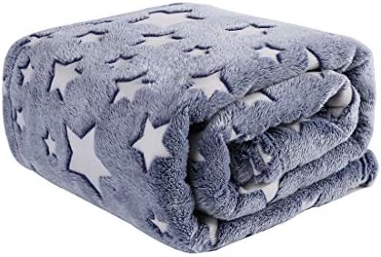 HYSEAS Luminous Flannel Fleece Throw Blanket Grey - Super Soft Plush Cozy Warm Star Pattern Glow in The Dark Blanket for Couch, Bed, Chair - 50x60 Inch