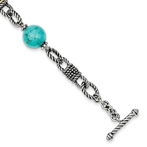 Mia Diamonds 925 Sterling Silver and 14k Yellow Gold Reconstructed Turquoise Bracelet