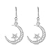 Sterling Silver Round Cubic Zirconia Crescent Moon & Star Dangle Earrings Star Jewelry for Women Mom