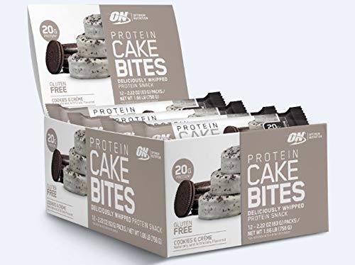 OPTIMUM NUTRITION Protein Cake Bites, Whipped Protein Bars, On the Go, low sugar, Protein Dessert, NEW Flavor: Cookies & Cream, 12 Count