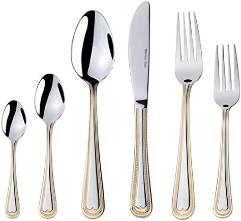 Florentia Collection 75-Piece Cutlery Set 'Soderini' Luxury Surgical Stainless Steel Silverware Flatware Set 18/10, Service for 12 Person, 24K Gold-Plated Hostess Serving Set in a Cherry Wooden Case