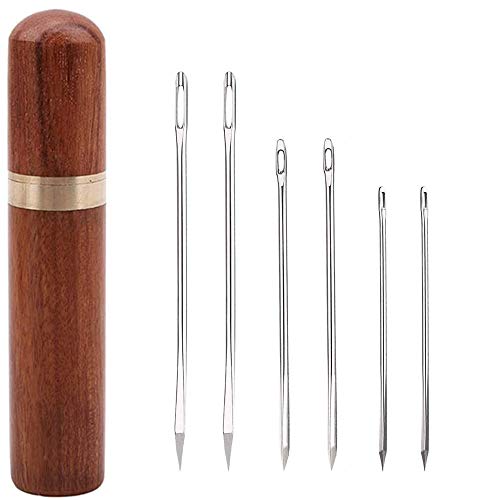 YKLBPD 6-Piece Sharp Leather Large Eye Triangular Canvas Carpet Needles with Solid Wood Case