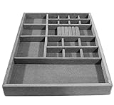 Jewelry Drawer Organizer, Wood and Velvet Tray for Jewels, insert for drawers, Stackable, Durable and Made In USA , (Gray/Silver) 21.5