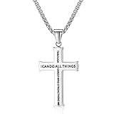 Molike Bible Verse Philippians 4:13 Stainless Steel Cross Pendant Necklace for Men Women, 20