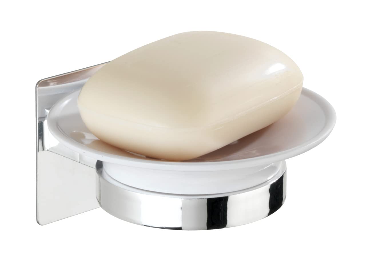 WENKO Turbo-Loc® Quadro Soap Dish - No Drilling Required, Plastic (ABS), 11 x 6.5 x 11.5 cm, Chrome