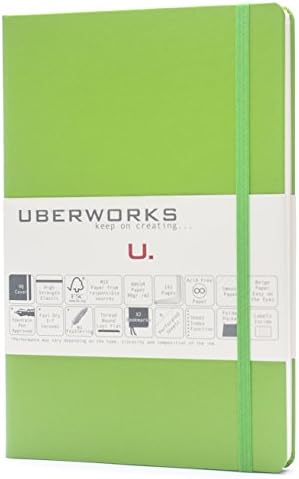 UBERWORKS Tehnik Classic Hardcover Dotted Notebook | Stay Organized | Premium Writing, All Purpose Journal, Planner, Organizer | 192 A5 Dot-grid Pages with Labels | Kiwi Lime Green
