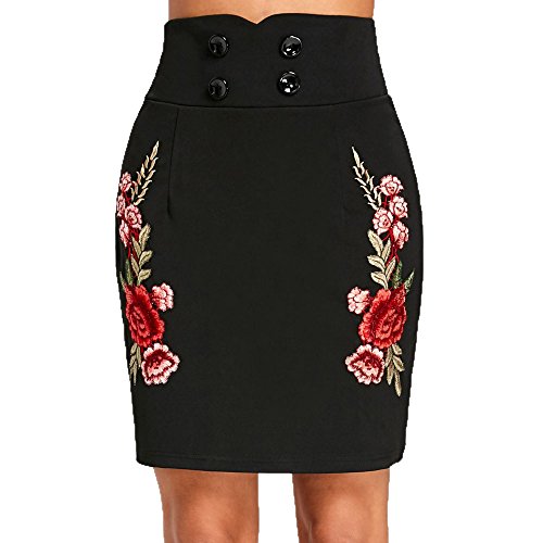 baskuwish Women's High Waist Bodycon Office Midi Floral Pencil