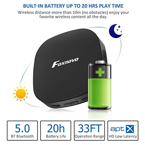 Foxnovo Bluetooth Receiver,Bluetooth 5.0 Transmitter For TV With Digital Optical TOSLINK, 2-in-1 Audio Bluetooth Adapter With Aptx HD Low Latency And 3.5mm Aux Adapter For Headphone, Speakers, PC