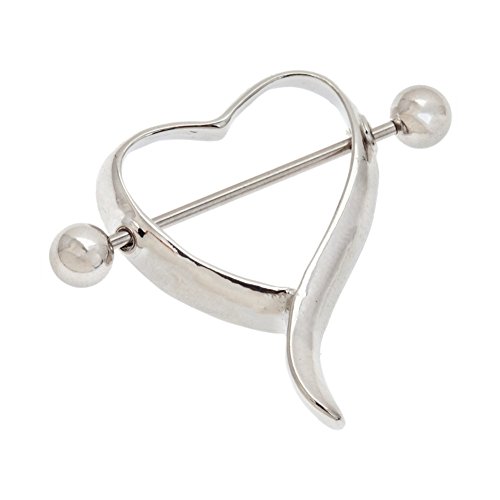 Unique Silver Colored 316L Surgical Steel 14 Gauge Nipples Ring Piercing Shield Cover Bar Barbell Nipplering In Heart Shape