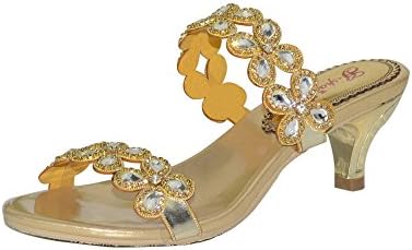 Unicrystal Women's Flower Patterned with Crystal Rhinestone Wedding Party Shoes Mid-Heel Sandals Gold 8 M US