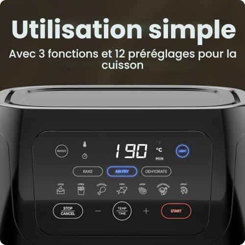 Multifunctional Digital Air Fryer+ Rotisserie, Dehydrator, Convection Oven, 17 Touch Screen Presets Fry, Roast, Dehydrate, Bake, XL 10L Family Size, Auto Shutoff, Large Easy-View Window, Black