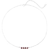 EnCharmed Sterling Silver Ruby Delicate Choker, Handmade Minimal Dainty Gemstone Necklace, Adjustable Length 14-17 Inches, July Birthstone