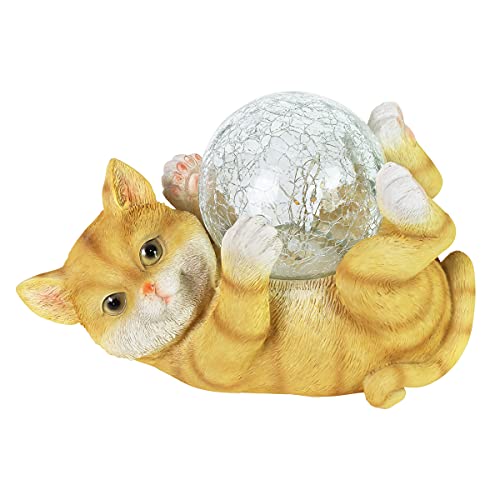 Exhart Orange Cat Garden Statue, Solar Cat Garden Statue Plays w/ LED
