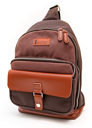 Sling Backpack Messenger Bag Crossbody Sling Bags Real Brown Leather Canvas
